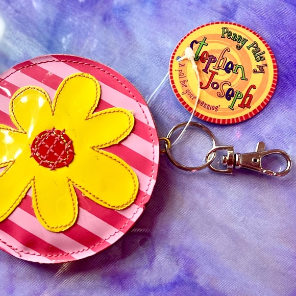 NWT Vintage Y2k Joseph Stephen Bag Charm/Coin Purse/Keychain; Striped/Floral - Picture 2 of 3